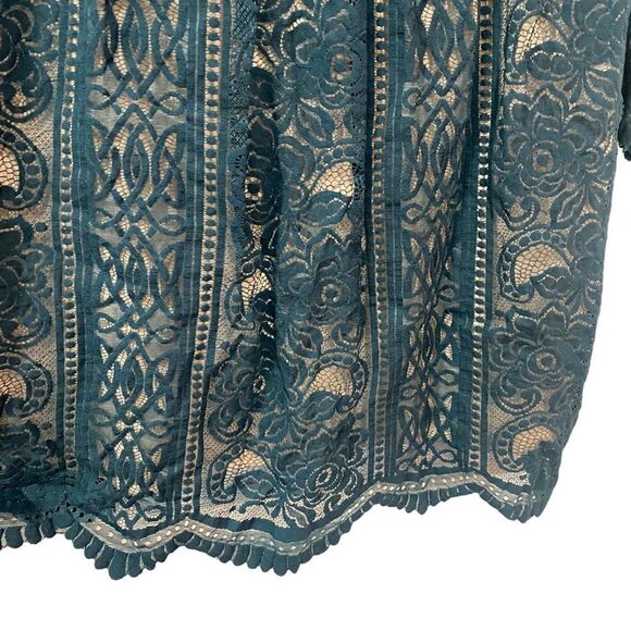 Green Christmas New Years Holliday Lace Bohemian Mini LongSleeved Elegant Dress - Picture 6 of 9